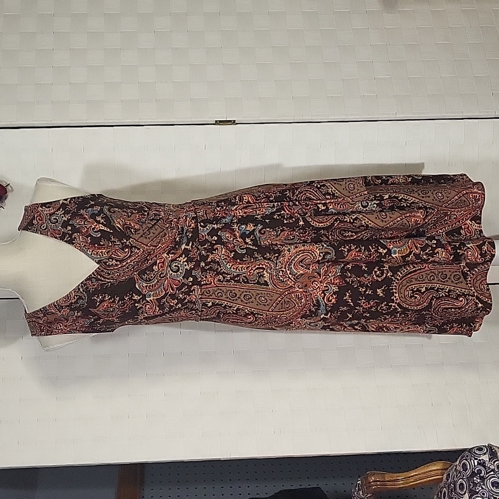 Ralph Lauren Size XS- Sleeveless Brown/Teal Paisley Dress
